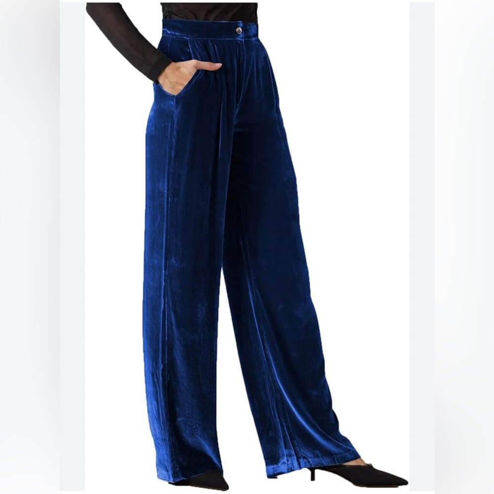 Zara Blue Velvet Wide-Leg Pants